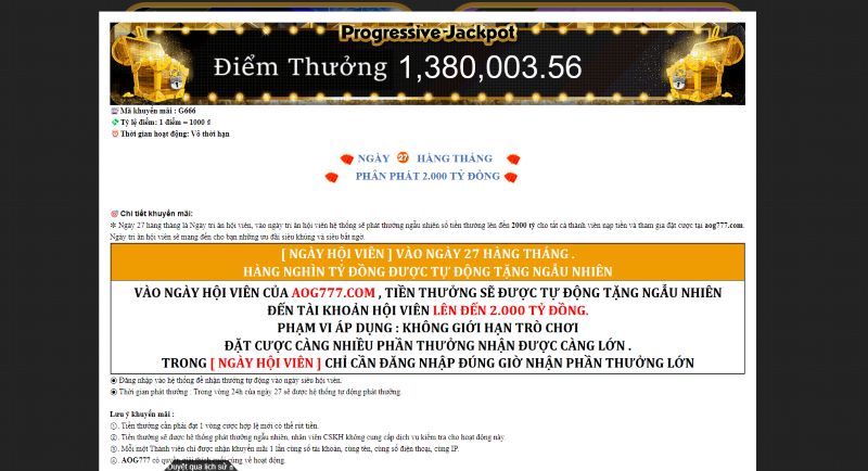Khuyến Mại AOG777 Ngày 27 Hàng Tháng